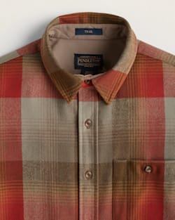 ALTERNATE VIEW OF MEN'S PLAID ELBOW-PATCH TRAIL SHIRT IN TAN/RED PLAID image number 3