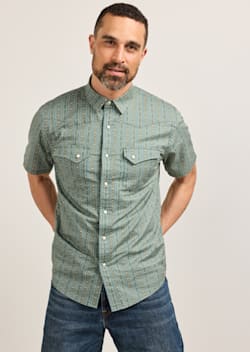 MEN'S SHORT-SLEEVE LARAMIE SNAP-FRONT SHIRT IN BLUE STRIPE HARDING image number 1