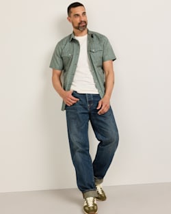 ALTERNATE VIEW OF MEN'S SHORT-SLEEVE LARAMIE SNAP-FRONT SHIRT IN BLUE STRIPE HARDING image number 5