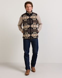 ALTERNATE VIEW OF MEN'S HARDING FLEECE VEST IN BLACK/TAN image number 2