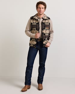 ALTERNATE VIEW OF MEN'S HARDING FLEECE VEST IN BLACK/TAN image number 6