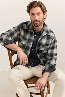 MEN'S PLAID QUILTED WOOL CPO JACKET IN CHARCOAL OMBRE image number 1