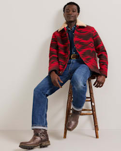 ALTERNATE VIEW OF MEN'S SIVLERTON CROWN POINT SHEARLING COLLAR WOOL COAT IN RED image number 5