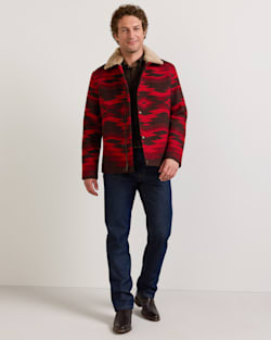 ALTERNATE VIEW OF MEN'S SIVLERTON CROWN POINT SHEARLING COLLAR WOOL COAT IN RED image number 6