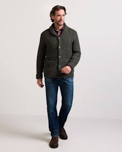 MEN'S WOOL FISHERMAN CARDIGAN IN DARK GREEN HEATHER image number 1