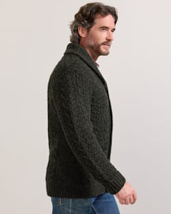 ALTERNATE VIEW OF MEN'S WOOL FISHERMAN CARDIGAN IN DARK GREEN HEATHER image number 3