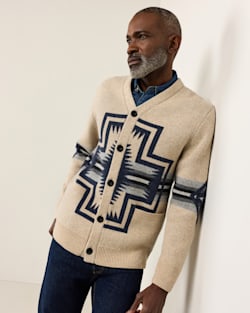 ALTERNATE VIEW OF MEN'S HARDING LAMBSWOOL CARDIGAN IN OATMEAL image number 2