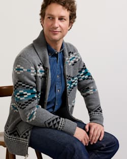 ALTERNATE VIEW OF MEN'S LOST TRAIL LAMBSWOOL ZIP CARDIGAN IN CHARCOAL image number 6