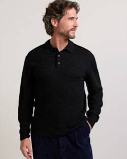 MEN'S MERINO POLO SWEATER IN BLACK HEATHER image number 1