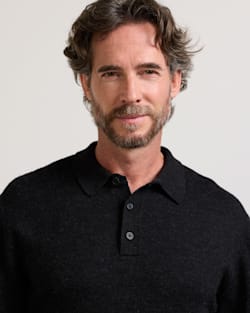 ALTERNATE VIEW OF MEN'S MERINO POLO SWEATER IN BLACK HEATHER image number 3