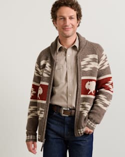 MEN'S BISON LAMBSWOOL ZIP CARDIGAN IN BROWN DONEGAL image number 1