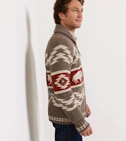 ALTERNATE VIEW OF MEN'S BISON LAMBSWOOL ZIP CARDIGAN IN BROWN DONEGAL image number 4