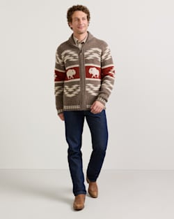 ALTERNATE VIEW OF MEN'S BISON LAMBSWOOL ZIP CARDIGAN IN BROWN DONEGAL image number 5