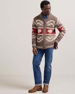 ALTERNATE VIEW OF MEN'S BISON LAMBSWOOL ZIP CARDIGAN IN BROWN DONEGAL image number 6