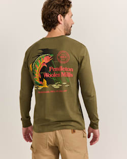 ALTERNATE VIEW OF MEN'S LONG-SLEEVE FRESHWATER FISHING GRAPHIC TEE IN MILITARY/MULTI image number 2