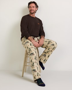 ALTERNATE VIEW OF MEN'S CAMP PRINT FLANNEL PAJAMA PANTS IN TAN image number 2