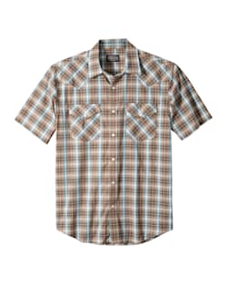 MEN'S SHORT-SLEEVE FRONTIER SHIRT IN BROWN/TURQUOISE PLAID image number 1