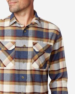 ALTERNATE VIEW OF BURNSIDE DOUBLE-BRUSHED FLANNEL SHIRT IN BLUE/CREAM/HENNA PLAID image number 4