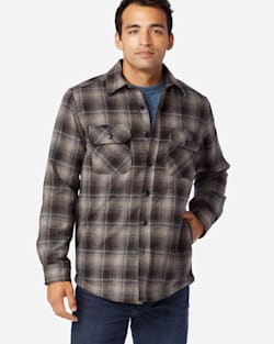 MEN'S QUILTED SHIRT JACKET IN TAN/BLACK/GREY OMBRE image number 1