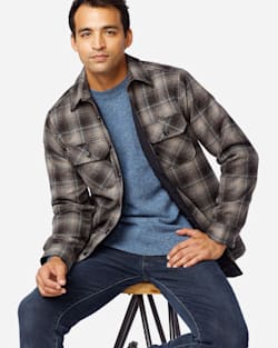 ALTERNATE VIEW OF MEN'S QUILTED SHIRT JACKET IN TAN/BLACK/GREY OMBRE image number 5