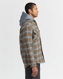 ALTERNATE VEW OF MEN'S QUILTED SHIRT JACKET IN GREY MIX/BROWN PLAID image number 2