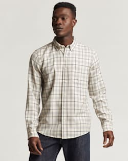 MEN'S FITTED EVERGREEN MERINO SHIRT IN TAN/WHITE/BLUE WINDOWPANE image number 1