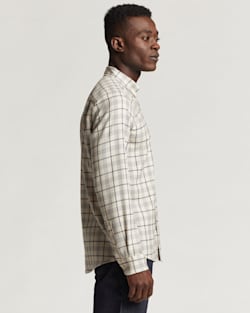 ALTERNATE VIEW OF MEN'S FITTED EVERGREEN MERINO SHIRT IN TAN/WHITE/BLUE WINDOWPANE image number 2