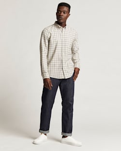ALTERNATE VIEW OF MEN'S FITTED EVERGREEN MERINO SHIRT IN TAN/WHITE/BLUE WINDOWPANE image number 5