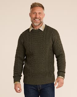 MEN'S SHETLAND COLLECTION FISHERMAN SWEATER IN CAMO HEATHER image number 1