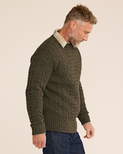 ALTERNATE VIEW OF MEN'S SHETLAND COLLECTION FISHERMAN SWEATER IN CAMO HEATHER image number 2