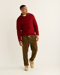 MEN'S SHETLAND COLLECTION FISHERMAN SWEATER IN CHILI RED image number 1