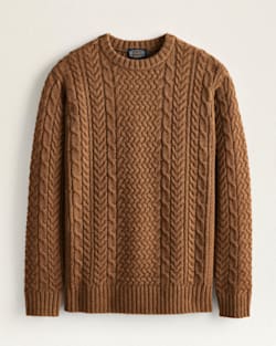 MEN'S SHETLAND COLLECTION FISHERMAN SWEATER IN CARMEL HEATHER image number 1