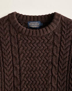 ALTERNATE VIEW OF MEN'S SHETLAND COLLECTION FISHERMAN SWEATER IN ESPRESSO HEATHER image number 2