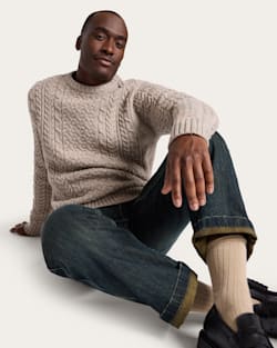 MEN'S SHETLAND COLLECTION FISHERMAN SWEATER IN WHEAT MIX image number 1