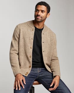 ALTERNATE VIEW OF MEN'S SHETLAND WASHABLE WOOL CARDIGAN IN COYOTE TAN HEATHER image number 6
