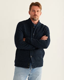 ALTERNATE VIEW OF MEN'S SHETLAND COLLECTION CARDIGAN IN INDIGO HEATHER image number 4