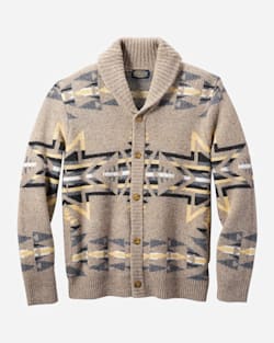 ALTERNATE VIEW OF MEN'S PLAINS STAR SHETLAND CARDIGAN IN GREY/TAN image number 6