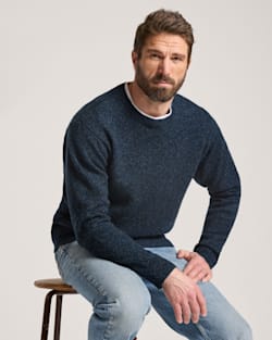 MEN'S SHETLAND WASHABLE WOOL CREWNECK IN INDIGO HEATHER image number 1