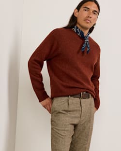 ALTERNATE VIEW OF MEN'S SHETLAND COLLECTION SWEATER IN DARK RED HEATHER image number 2