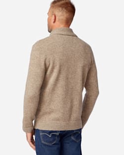 ALTERNATE VIEW OF MEN'S SHETLAND SHAWL PULLOVER IN COYOTE TAN HEATHER image number 2