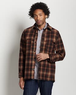 MEN'S HESTON PLAID WOOL COAT IN BROWN/RUST OMBRE image number 1