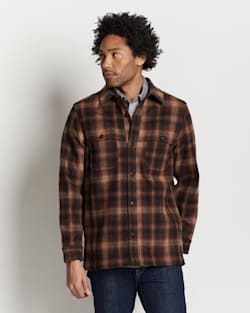 ALTERNATE VIEW OF MEN'S HESTON PLAID WOOL COAT IN BROWN/RUST OMBRE image number 4