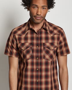 ALTERNATE VIEW OF MEN'S SHORT-SLEEVE FRONTIER SHIRT IN RED/TAN/BLACK OMBRE image number 6