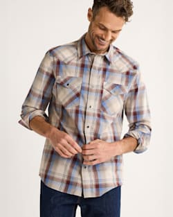 MEN'S PLAID LONG-SLEEVE BISHOP COTTON SHIRT IN BROWN MULTI PLAID image number 1