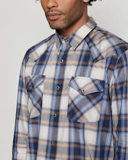 ALTERNATE VIEW OF MEN'S LONG-SLEEVE BISHOP COTTON SHIRT IN NAVY/SKY/TAN PLAID image number 2