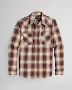 MEN'S LONG-SLEEVE BISHOP COTTON SHIRT IN TAN/BURGUNDY PLAID image number 1