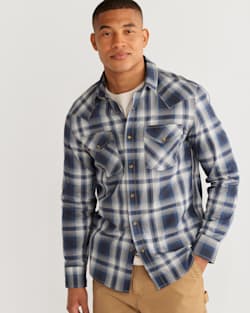 ALTERNATE VIEW OF MEN'S LONG-SLEEVE BISHOP COTTON SHIRT IN INDIGO/MARINE/WHITE PLAID image number 4