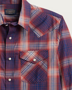 ALTERNATE VIEW OF MEN'S PLAID LONG-SLEEVE BISHOP COTTON SHIRT IN NAVY/BRICK PLAID image number 2