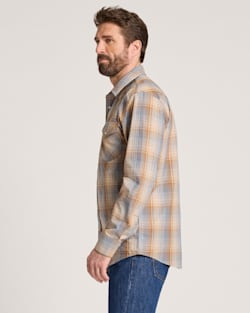 ALTERNATE VIEW OF LONG-SLEEVE PLAID BISHOP COTTON SHIRT IN WASHED BLUE image number 3