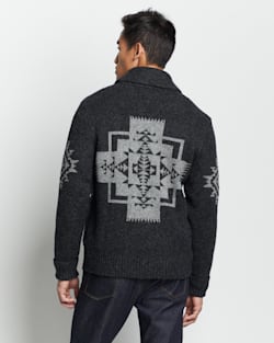 ALTERNATE VIEW OF MEN'S GRAPHIC SHETLAND ZIP CARDIGAN IN CHARCOAL CHIEF JOSEPH image number 2